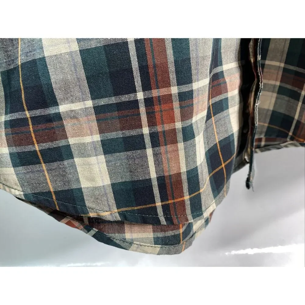 Wrangler Green Tan Plaid Long Sleeve Button Down Shirt Men's Large 42-44